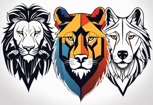 Face of a 1 Lion, 1 eagle, and 1 wolf tattoo idea