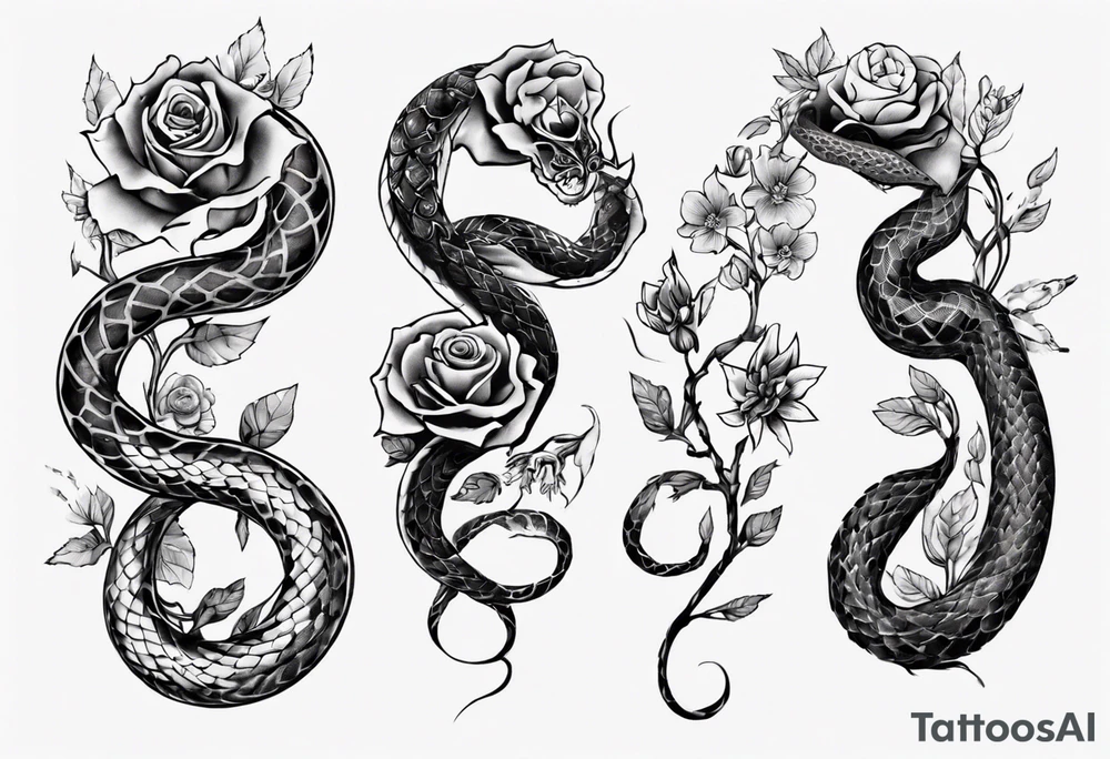 Floral Snake of nine eyes tattoo idea