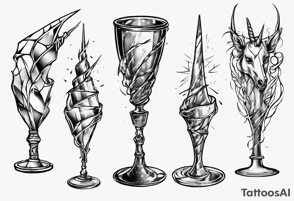 Shattered glass goblet unicorn horn tattoo idea
