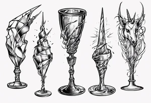 Shattered glass goblet unicorn horn tattoo idea