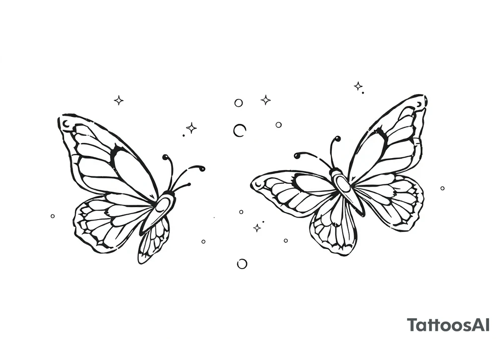 Simple outline of butterflies with lots of sparkles and bubbles tattoo idea