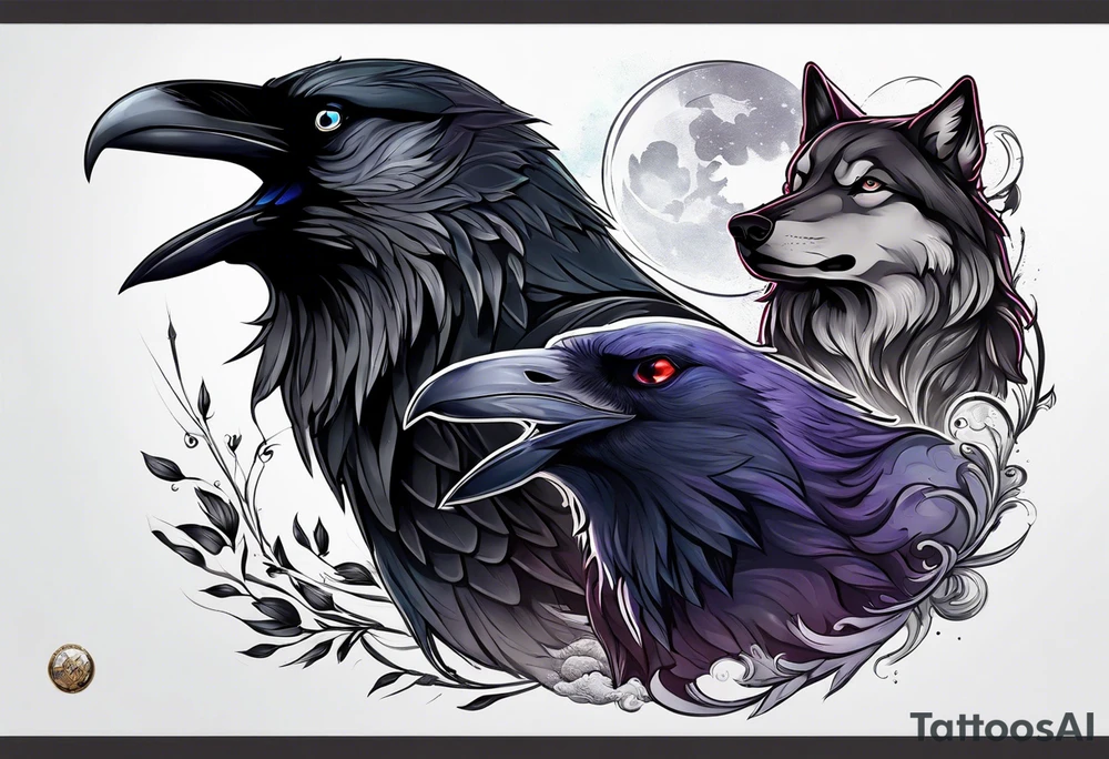 Raven and wolf tattoo idea