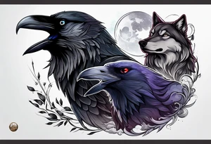 Raven and wolf tattoo idea