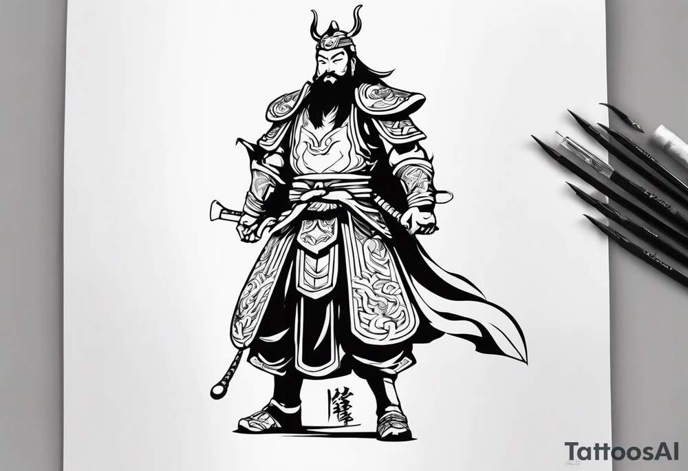 guan yu's quan dao on the back of the left forearm tattoo idea