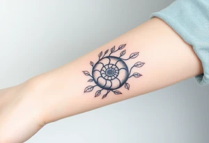 Fibonacci spiral shell inside of tree of leaves tattoo idea