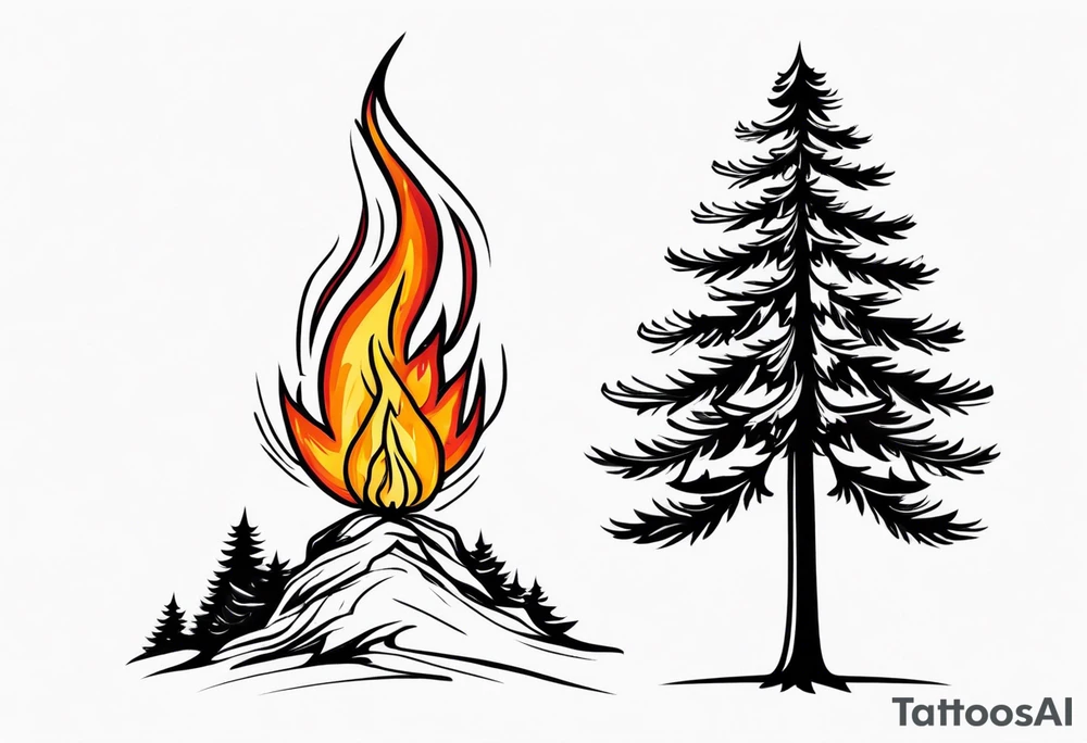 Pine tree turning into flame tattoo idea