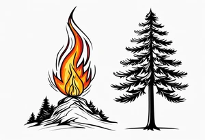 Pine tree turning into flame tattoo idea