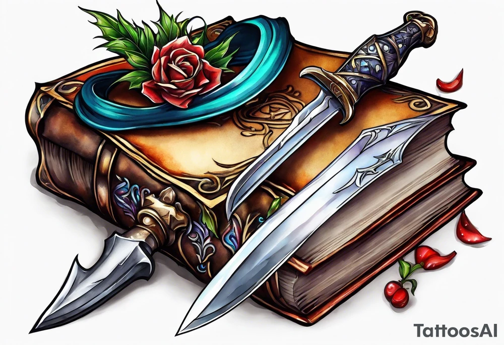 Dagger and books fantasy tattoo idea