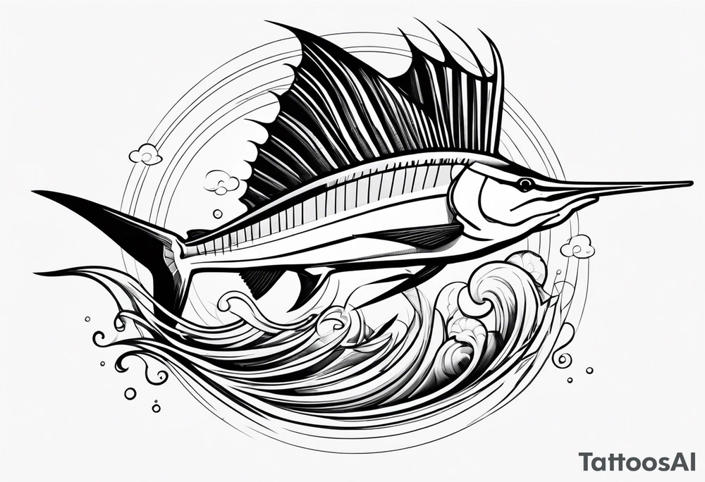 Sailfish, jumping out of the water geometric tattoo idea