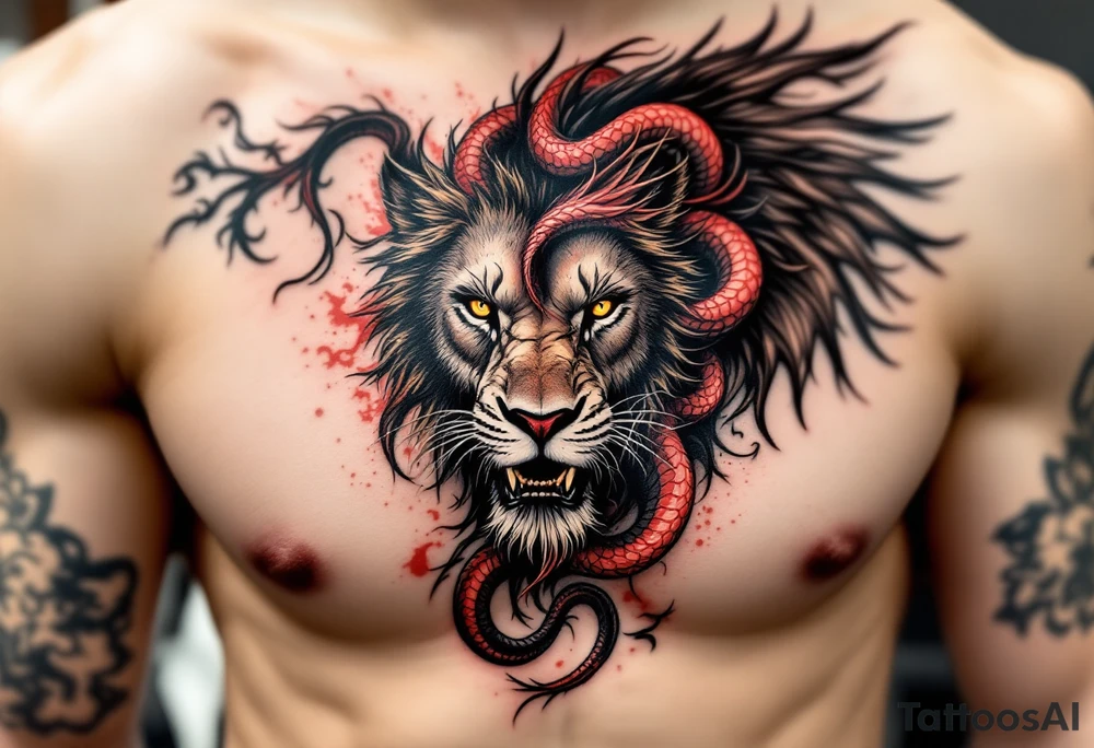 make a lion-serpent mix with wings(make with red and black) tattoo idea