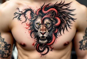 make a lion-serpent mix with wings(make with red and black) tattoo idea