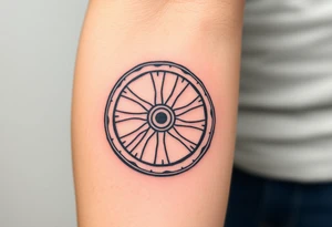 Wagon wheel with busted spokes tattoo idea