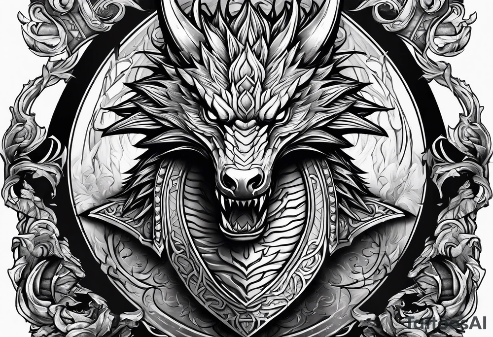 Valhalla sword shield dragon axe tattoo idea