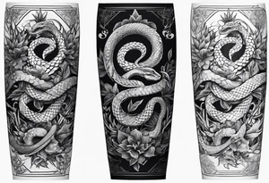 arm sleeve tattoo with a snake, gun, weed symbol that says HYDRA tattoo idea
