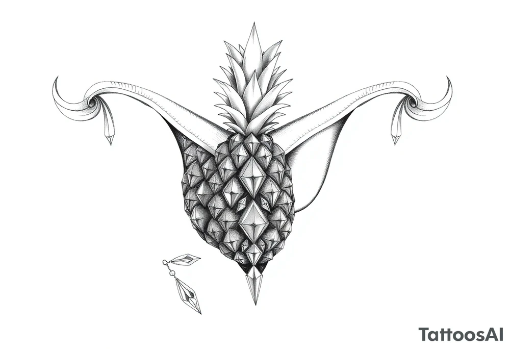 Design around a vagina and anus using a majestic pineapple with diamonds,, vagina, anus, tattoo idea