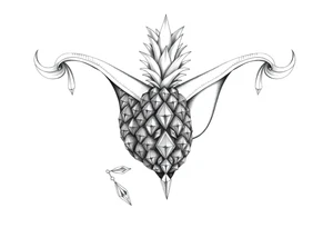 Design around a vagina and anus using a  majestic pineapple with diamonds,, vagina, anus, tattoo idea