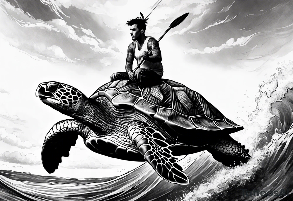 Bunny riding on a sea turtle tattoo idea