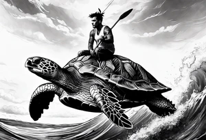 Bunny riding on a sea turtle tattoo idea