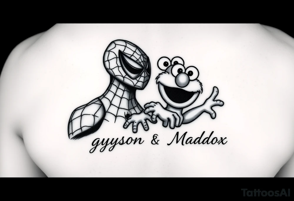 Spiderman and elmo with the names greyson and maddox girly for a mom of two boys tattoo idea