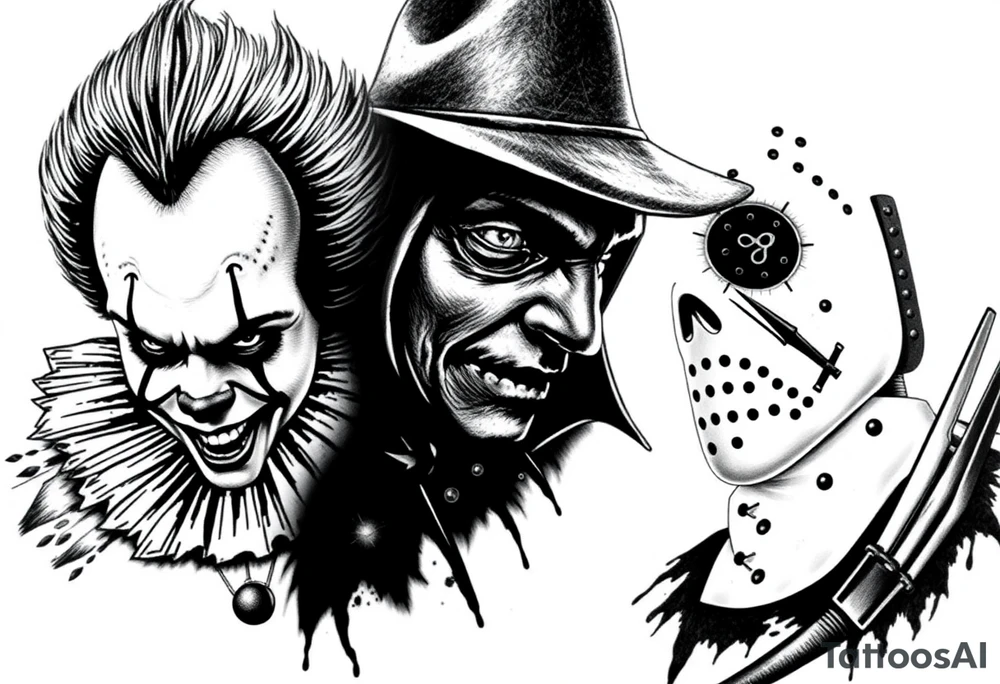 Pennywise, Freddy Krueger, Michael Meyers, and jason voorhees tattoo idea