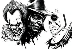 Pennywise, Freddy Krueger, Michael Meyers, and jason voorhees tattoo idea