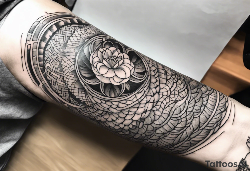 Japanese forearm sleeve stencil tattoo idea