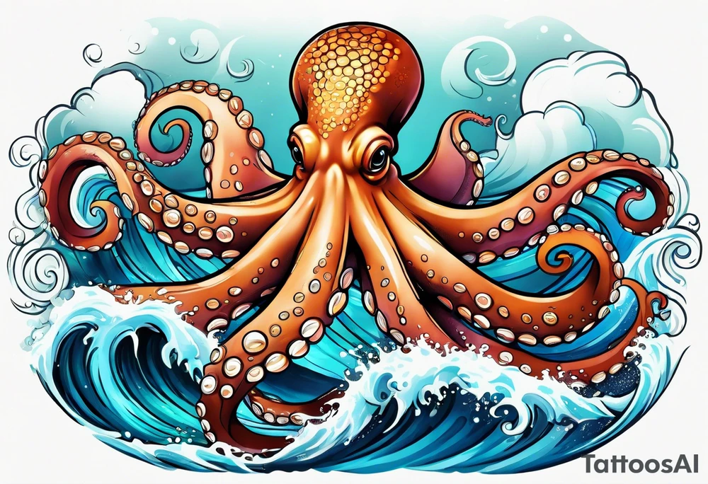 Octopus peaceful waves tattoo idea