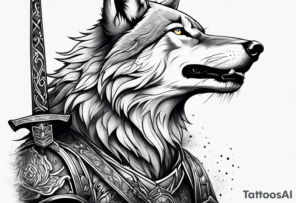 wolf with sword tattoo idea