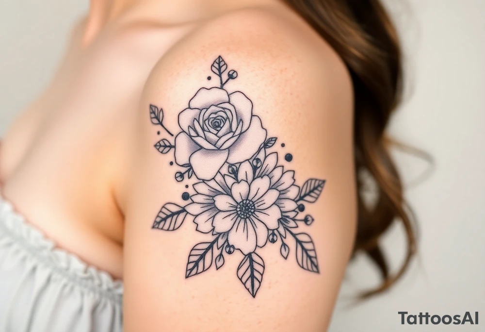 Rose and Chrysanthemum bouquet tattoo tattoo idea