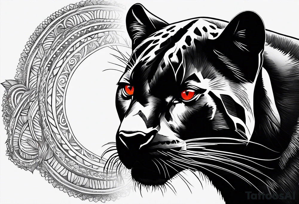 unique black panther, striking red eyes, intense and captivating elements tattoo idea