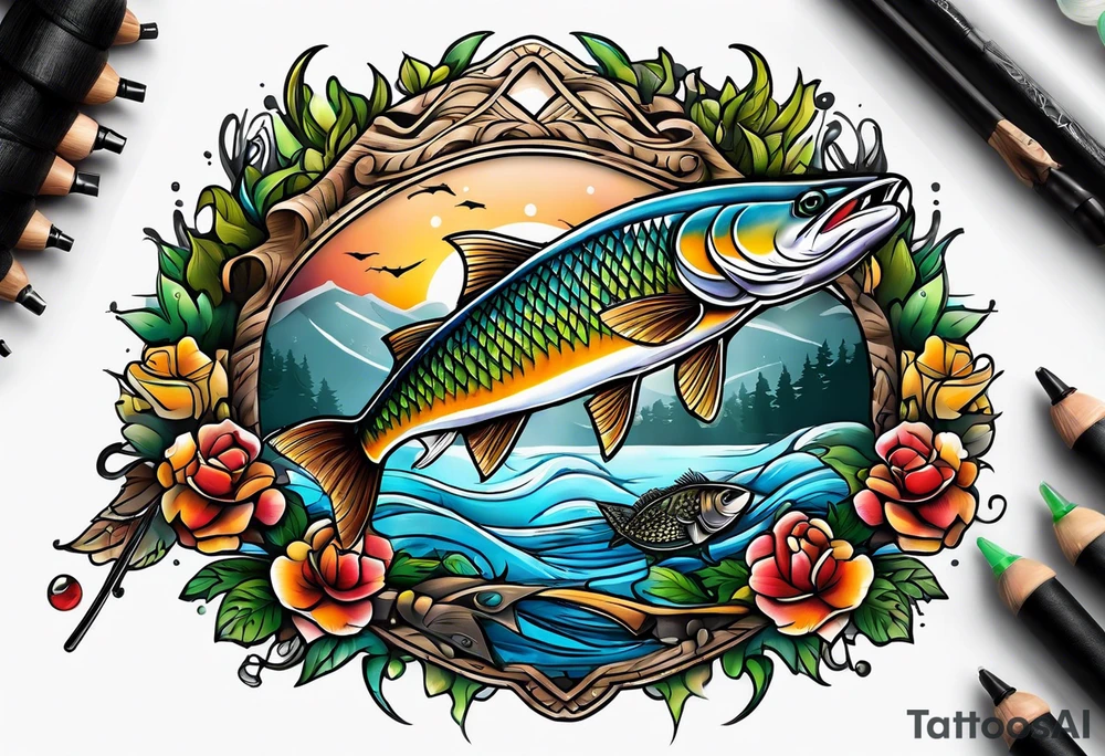 Fishing and hunting tattoo idea