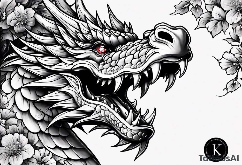 Drachen mit Kirschblüten tattoo idea