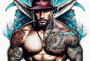Half shark half man tattoo idea