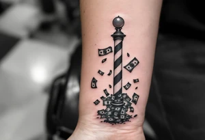 Barber pole with raining money tattoo idea