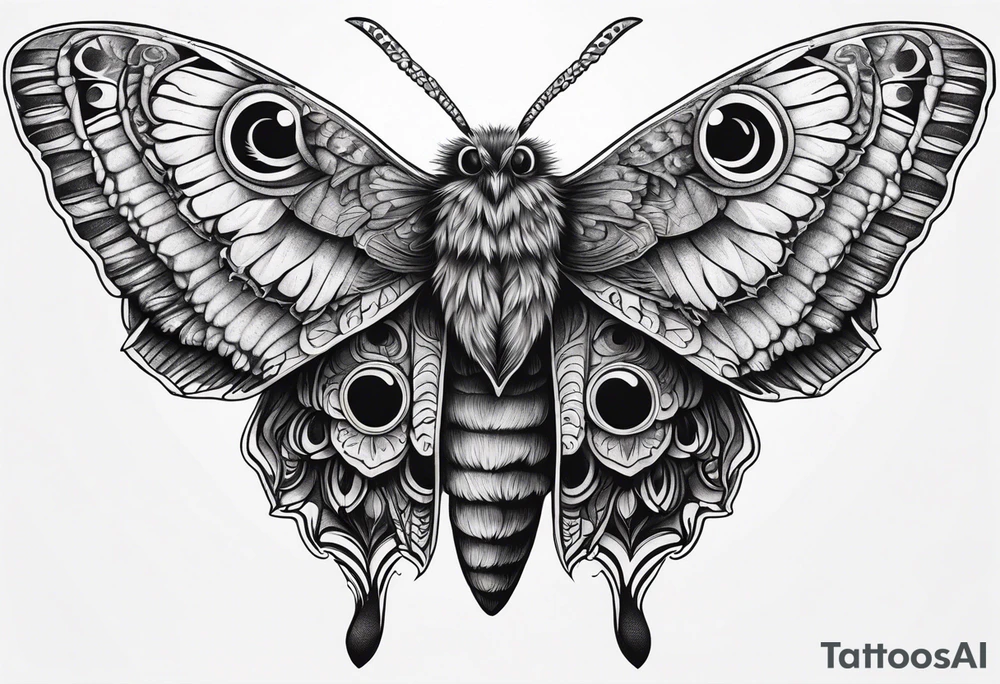 Dead head moth with long wings and owl eyes tattoo idea
