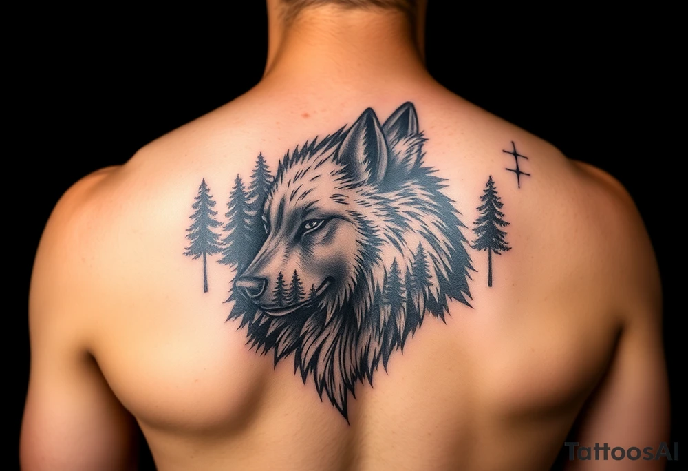 Wolf with forest in the back tattoo idea