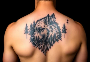 Wolf with forest in the back tattoo idea