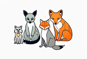 Tattoo incorporating a turtle, a fox, a koala, and a cat in one tattoo. tattoo idea