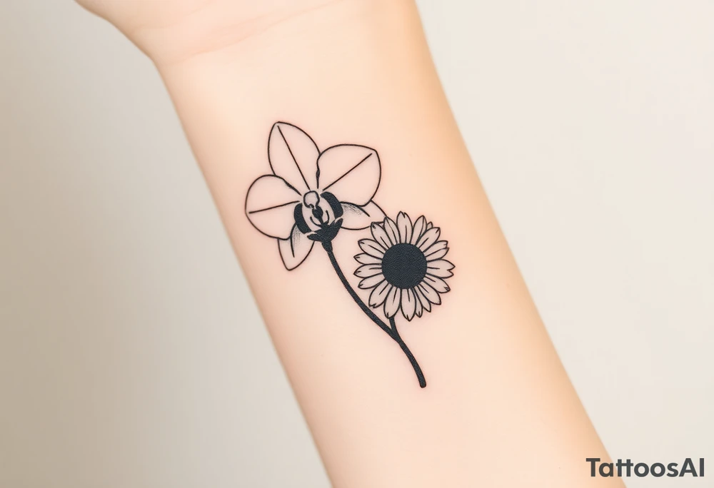 Orchid and sunflower tattoo idea