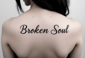 Broken Soul, written in fancy thin lined calligraphy writing, for on the side of the breast of a woman tattoo idea