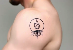 a flame imprisoned in roots circle tattoo idea