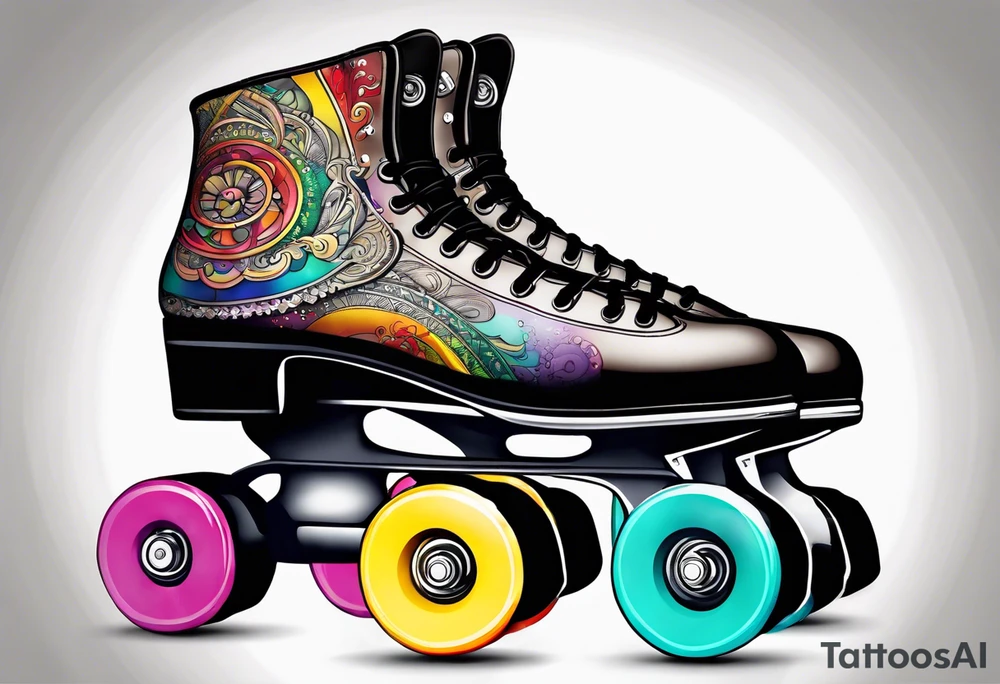 roller skates with rainbow wheels tattoo idea