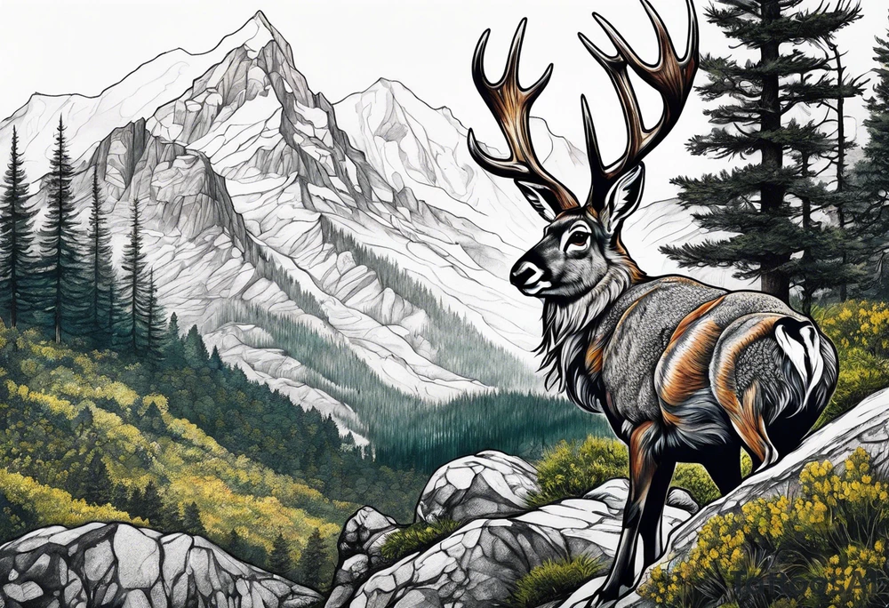 jackelope mountain forest tattoo idea
