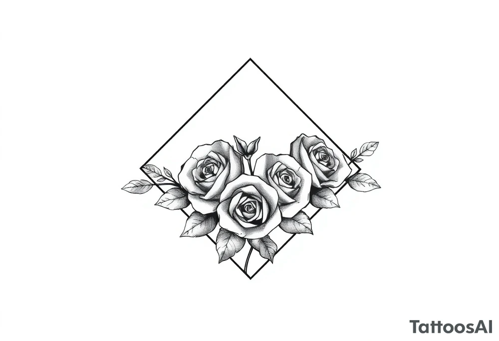 Small Roses filing up the inside of an elongated diamond shape tattoo idea