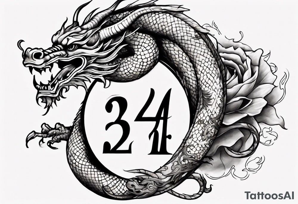 Number 24 with a Chinese dragon around it tattoo idea