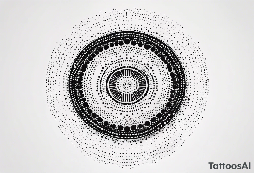 simple sunshine mandala made of black dots with circles tattoo idea