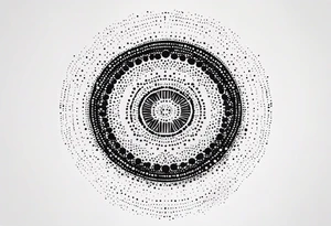 simple sunshine mandala made of black dots with circles tattoo idea