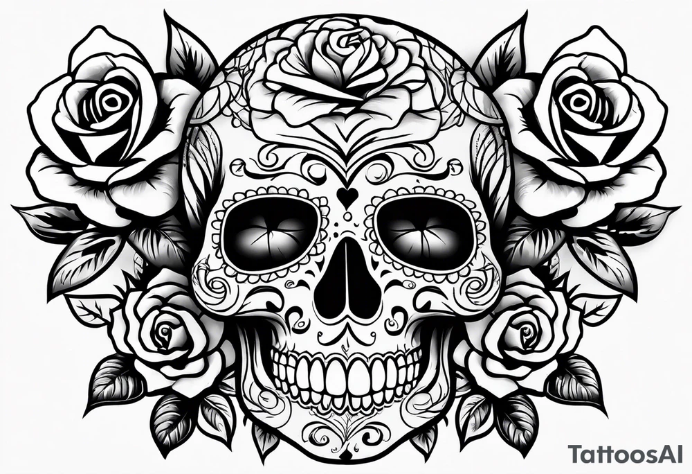Sugar skull with a rose and a snake tattoo idea