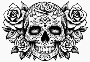Sugar skull with a rose and a snake tattoo idea