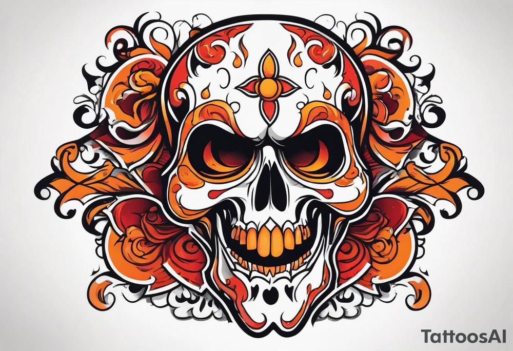 Ghost of skull that is red and orange tattoo idea